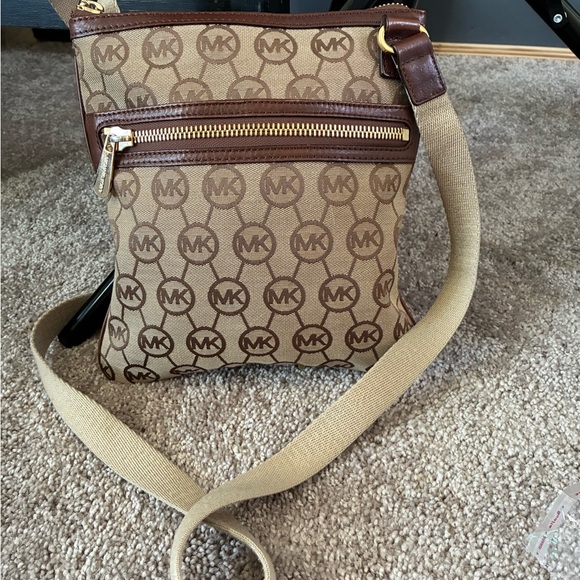 Michael Kors Handbags - Michael Kors Tan and Brown MK Monogram Crossbody